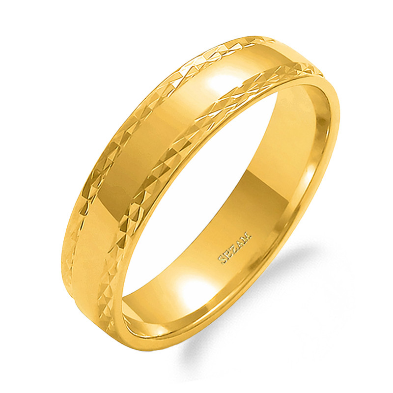 Obrączka ślubna ze złota 585, półokrągła diamentowana 5 mm