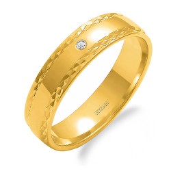 Obrączka ślubna ze złota 585, półokrągła diamentowana 5 mm z diamentem