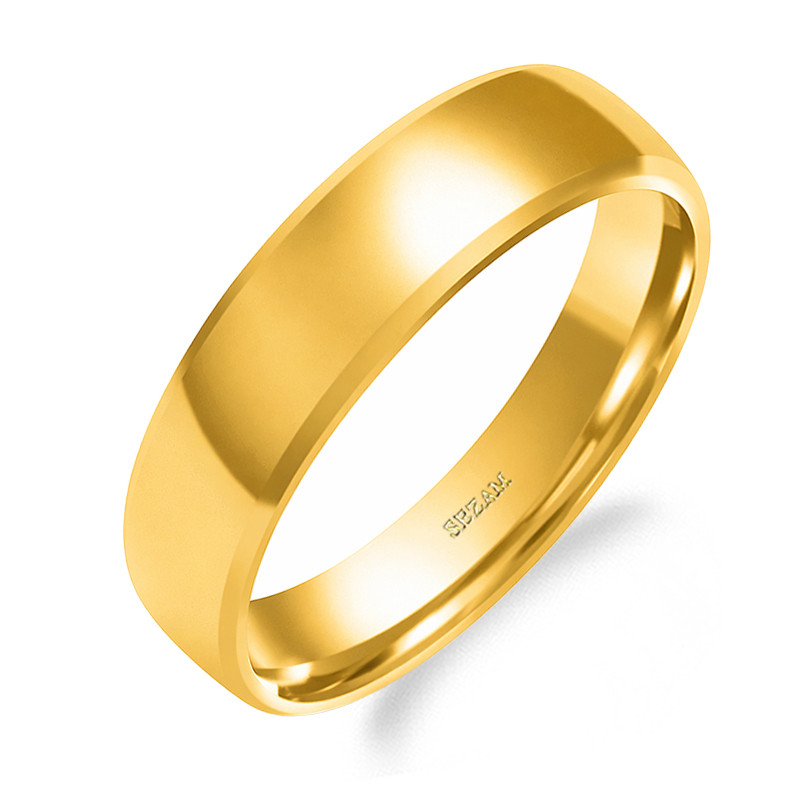 Obrączka ślubna ze złota 585, półokrągła fazowana 6 mm
