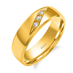 Obrączka ślubna ze złota 585, półokrągła fazowana 6 mm z diamentami
