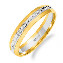 Obrączka ślubna ze złota 585, dwa kolory, diamentowana, szerokość 4,5 mm