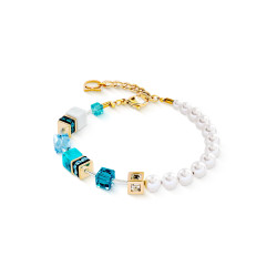 Bransoletka stalowa Coeur de Lion z turkusowymi kostkami GeoCUBE i perełkami Swarovski 5086300616