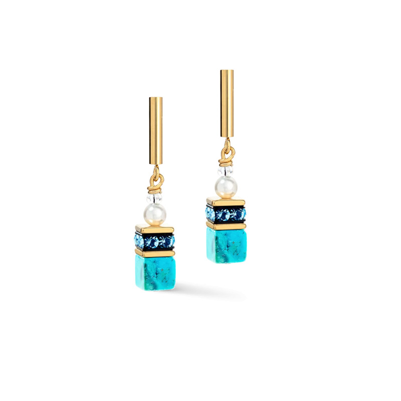 Kolczyki stalowe Coeur de Lion z turkusowymi kostkami GeoCUBE i perełkami Swarovski 5086210616