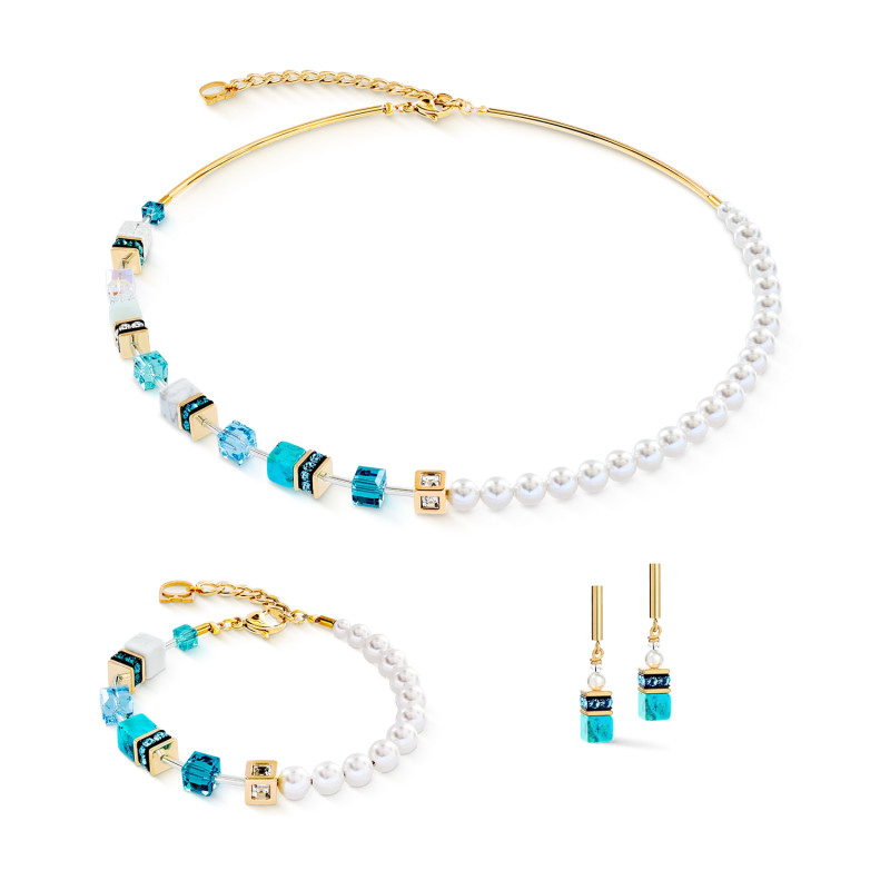 Kolczyki stalowe Coeur de Lion z turkusowymi kostkami GeoCUBE i perełkami Swarovski 5086210616