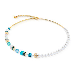 Naszyjnik stalowy Coeur de Lion z turkusowymi kostkami GeoCUBE i perełkami Swarovski 5086100616