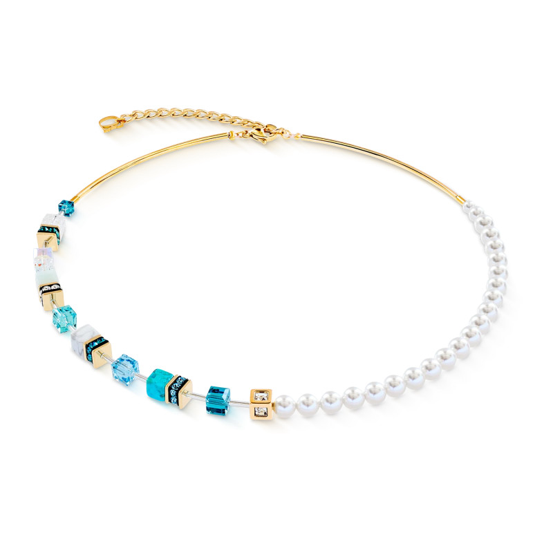 Naszyjnik stalowy Coeur de Lion z turkusowymi kostkami GeoCUBE i perełkami Swarovski 5086100616
