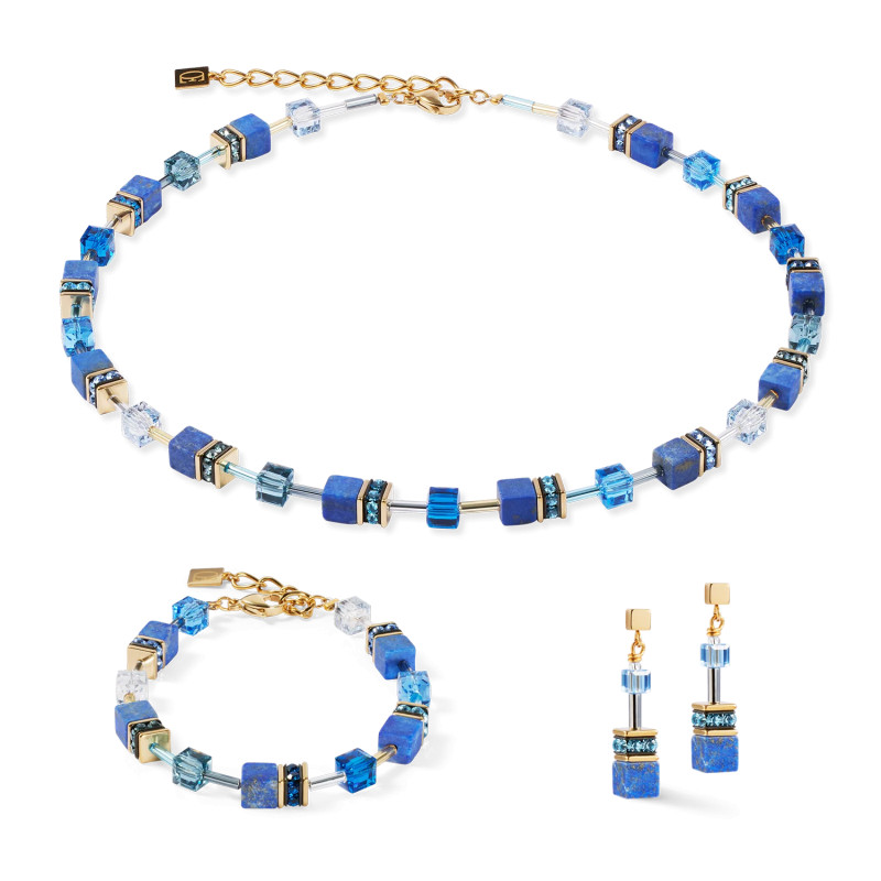 Naszyjnik stalowy Coeur de Lion z lapis lazuli i kryształami GeoCUBE Blue 4905100700