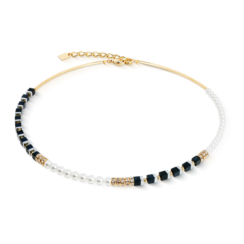 Naszyjnik stalowy Coeur de Lion perły Swarovski z onyksem 4354101300