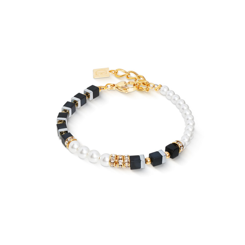 Bransoleta stalowa Coeur de Lion perły Swarovski z onyksem 4354301300