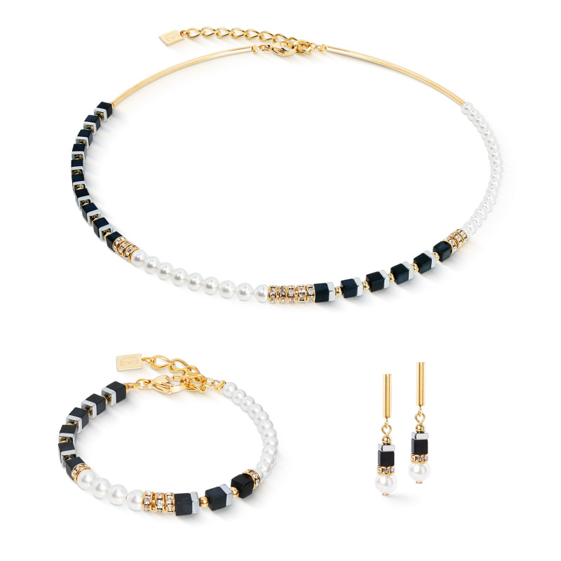 Bransoleta stalowa Coeur de Lion perły Swarovski z onyksem 4354301300