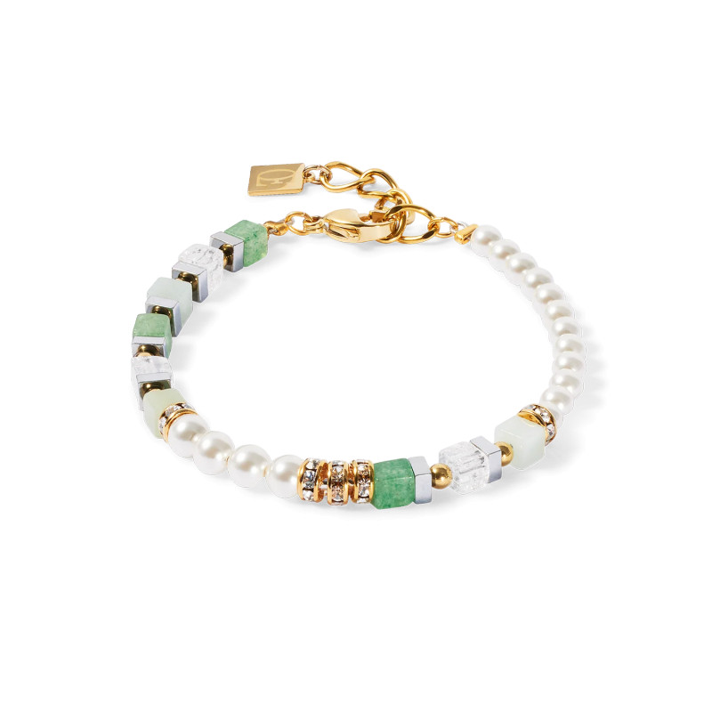 Bransoletka stalowa Coeur de Lion z zielonym awenturynem i perłą Swarovski 4354300500