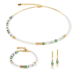 Naszyjnik stalowy Coeur de Lion z zielonym awenturynem i perłą Swarovski 4354100500