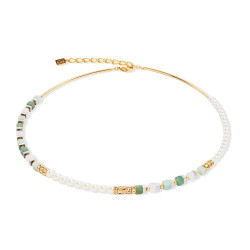 Naszyjnik stalowy Coeur de Lion z zielonym awenturynem i perłą Swarovski 4354100500