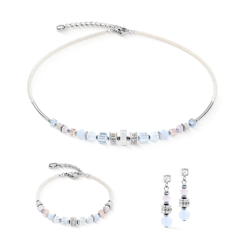 Bransoletka stalowa Coeur de Lion z kamieniami i kryształami w kolorze Pastel-Silver 3023301039