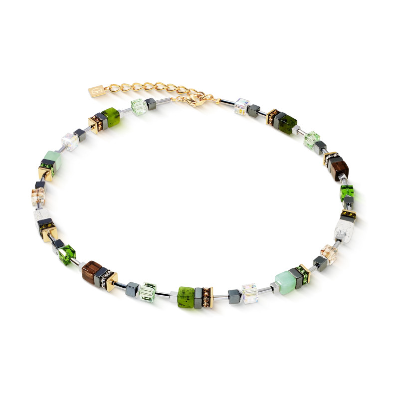Naszyjnik stalowy Coeur de Lion GeoCUBE z nefrytem i kryształami Swarovski 3017100500