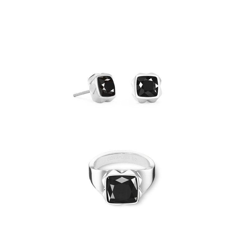 Pierścionek stalowy Coeur de Lion Black-Silver z onyksem 1200401317