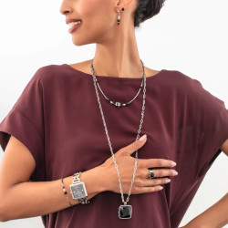 Pierścionek stalowy Coeur de Lion Black-Silver z onyksem 1200401317