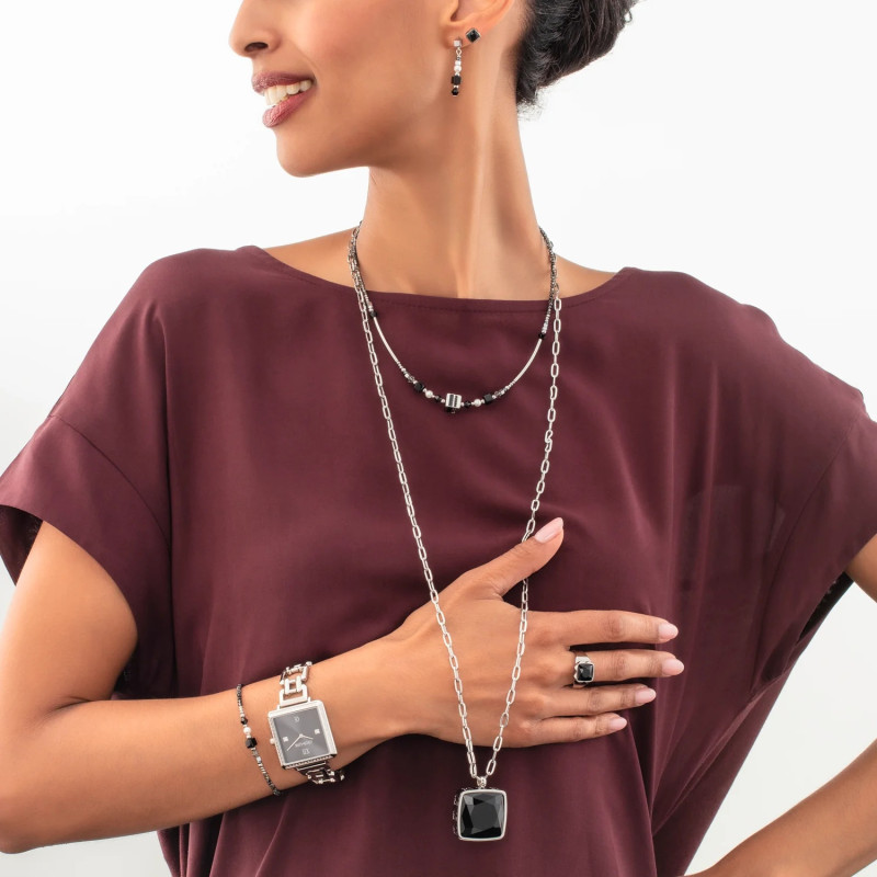 Pierścionek stalowy Coeur de Lion Black-Silver z onyksem 1200401317