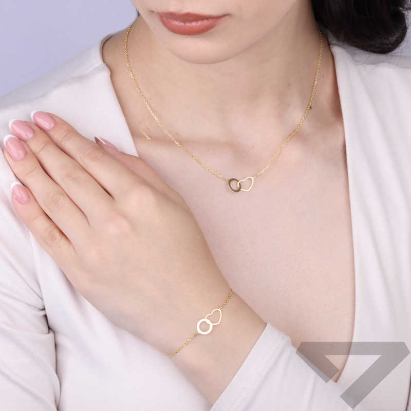 Bransoletka klanówka serce i kółko srebro 925 koloru złotego