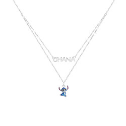 Naszyjnik dla dziecka Disney Stitch emalia kolorowa i napis OHANA, srebro 925