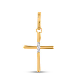 Krzyżyk gładki z diamentami 0,02 ct, złoto próby 585