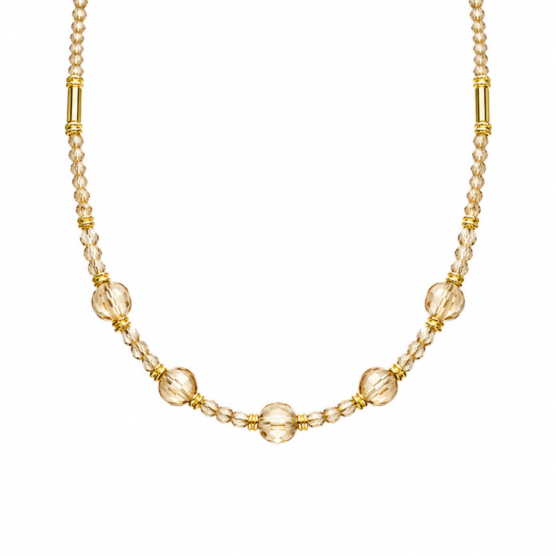 Naszyjnik z topazami gold fasetowanymi i kryształkami Swarovski, zapięcie ze srebra 925