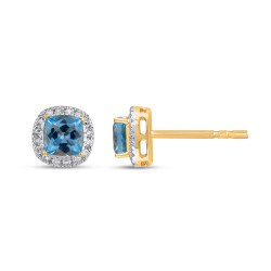 Kolczyki złote z topazem blue i diamentami, złoto 585