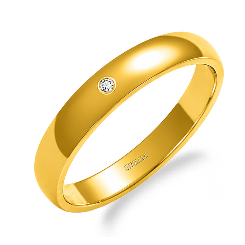 Obrączka ślubna ze złota 585, półokrągła 4 mm z diamentem