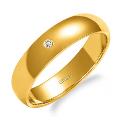 Obrączka ślubna ze złota 585, połokrągła 5 mm z diamentem