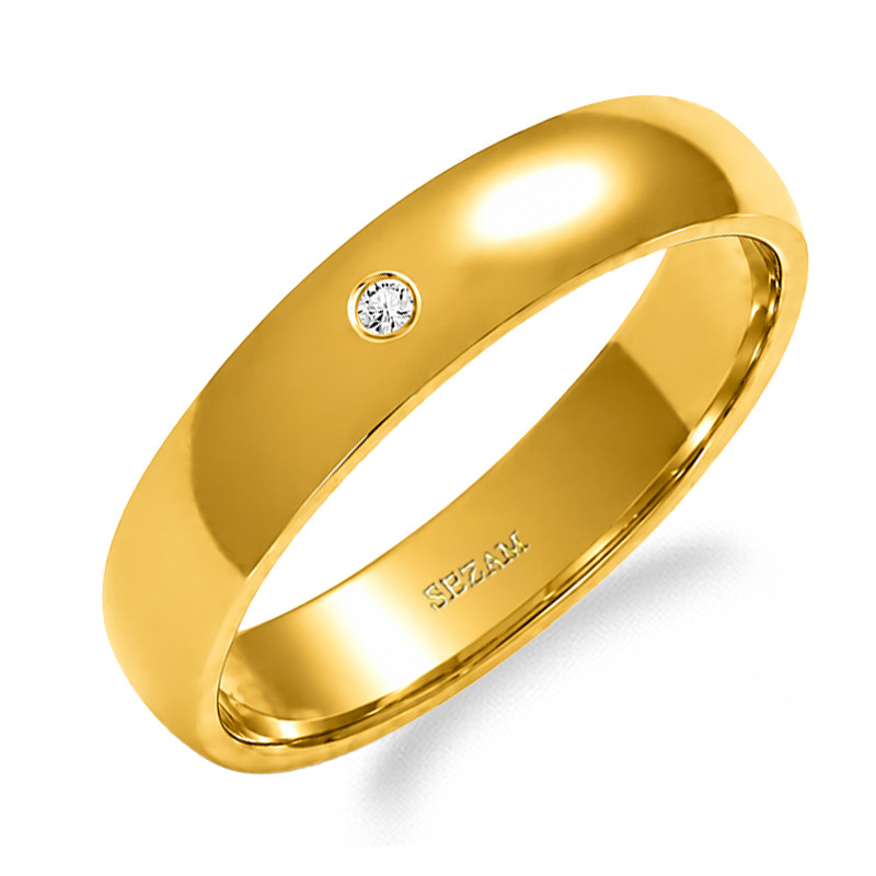 Obrączka ślubna ze złota 585, zaokrąglona 4 mm z cyrkonią