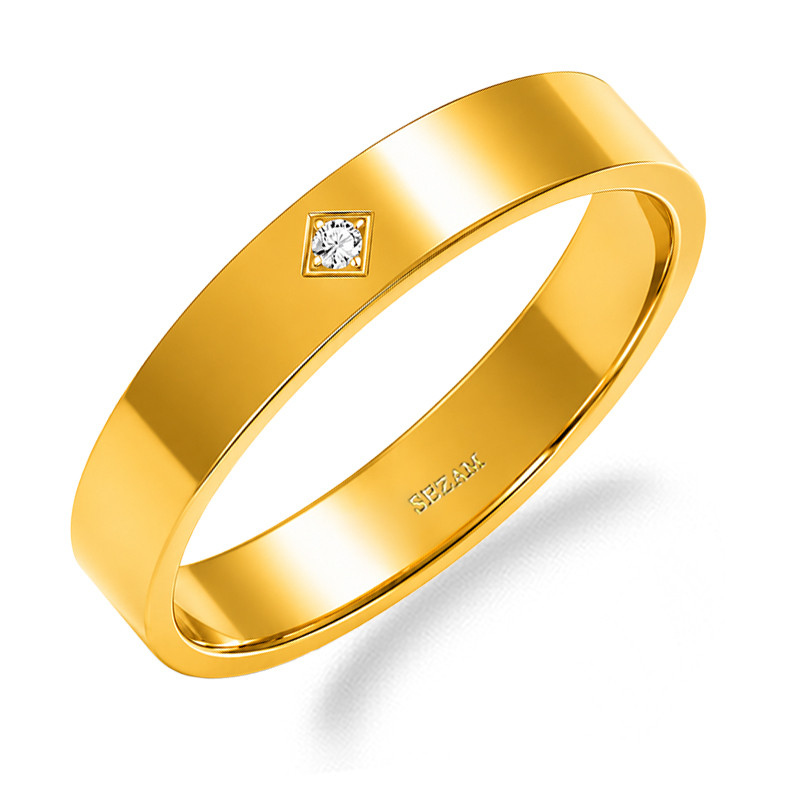 Obrączka ślubna ze złota 585, płaska 3 mm z diamentem