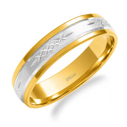 Obrączka ze złota 585 płaska faza z diamentowaniem szerokość 5 mm