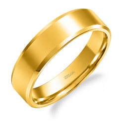 Obrączka ślubna ze złota 585, płaska fazowana 6 mm