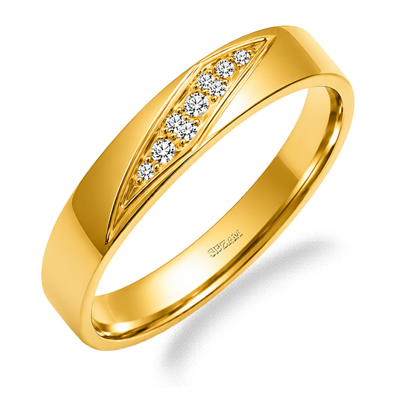 Obrączka ze złota 585 połokrągła 4 mm z diamentami