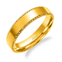 Obrączka ze złota 585 prosta z diamentowaną fazą szerokość 5 mm