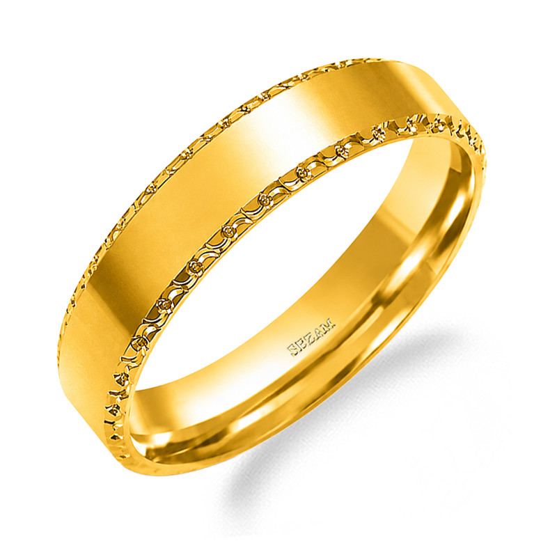 Obrączka ze złota 585 prosta z diamentowaną fazą szerokość 5 mm
