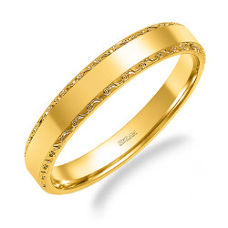 Obrączka ze złota 585 prosta z diamentowaną fazą szerokość 4 mm