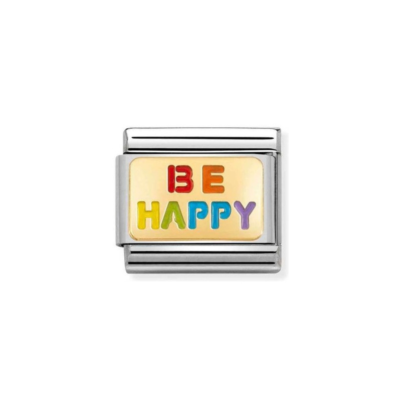 Element stalowy Nomination z napisem Be Happy na blaszce 18 karat 030263 18