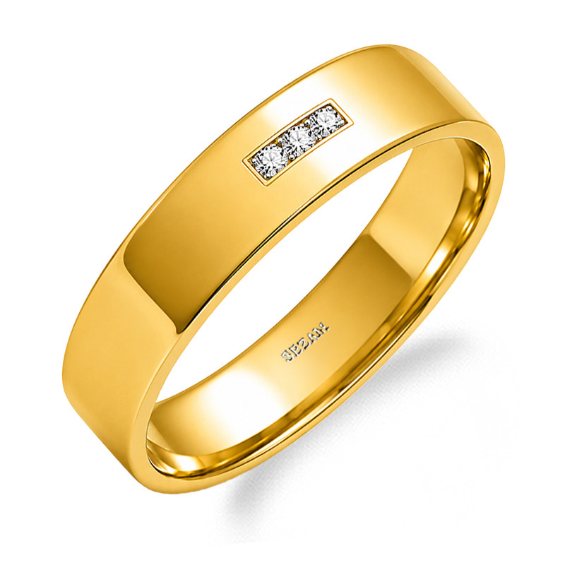 Obrączka ze złota 585 płaska 5 mm z diamentami laboratoryjnymi