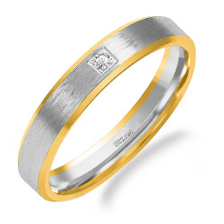 Obrączka ślubna ze złota 585 płaska fazowana z diamentami szerokość 4 mm