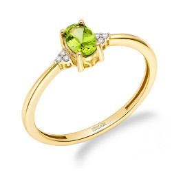 Pierścionek z owalnym peridotem i diamentami – złoto 585