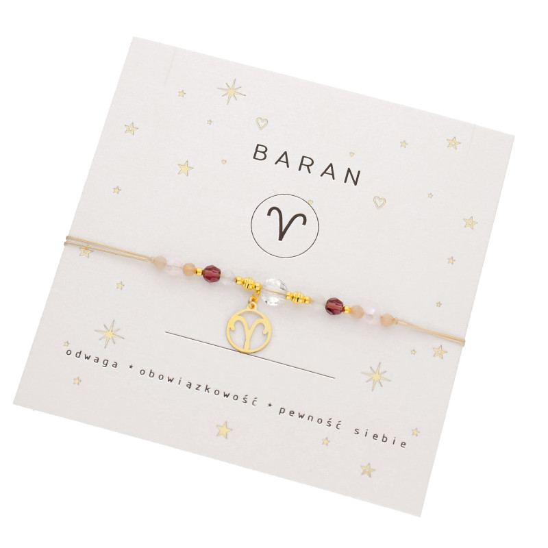 Bransoletka ze znakiem zodiaku Baran- kamień księżycowy, kryształy Swarovski srebro 925