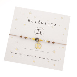 Bransoletka ze znakiem zodiaku Bliźnięta- kwarc dymny, perła, srebro 925