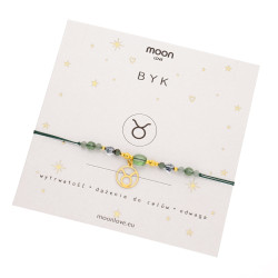 Bransoletka ze znakiem zodiaku Byk- szmaragd, awenturyn, srebro 925