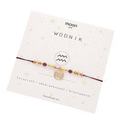 Bransoletka ze znakiem zodiaku Wodnik- ametyst, karneol, srebro 925