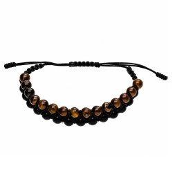 Bransoletka z kamieniem tiger eye i czarnym agatem, pleciona