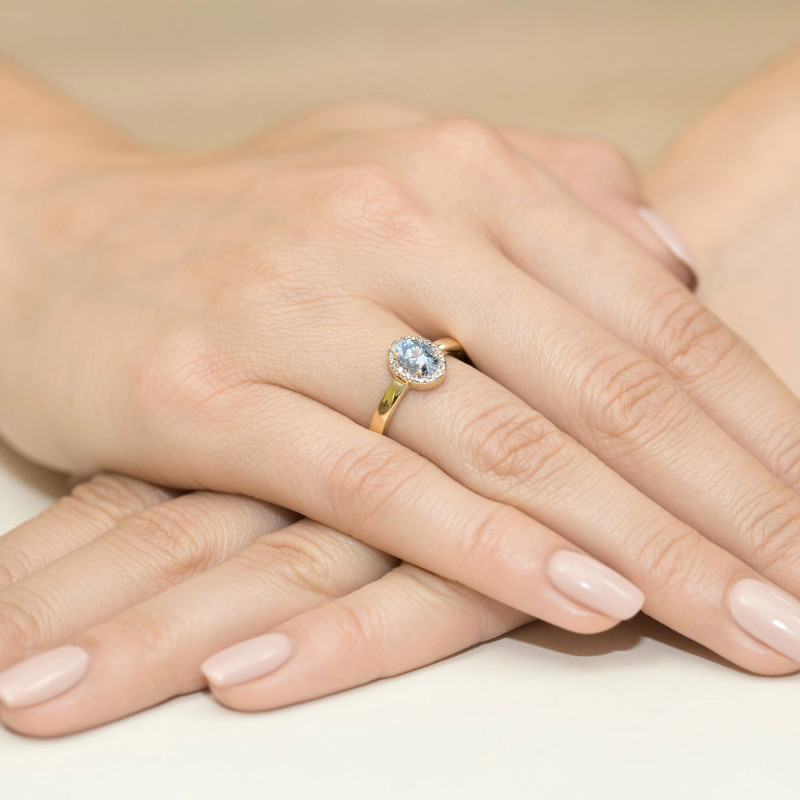 Pierścionek LGD Oval nieb.0,50ctbryl.0,08ct KB W-0330 LAB owal Markiza Au 585 BRYL