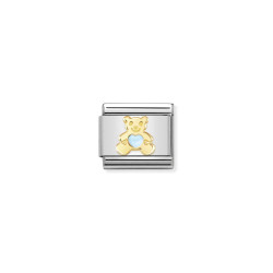 Link stalowy Nomination Composable Classic – Miś ze złota 18 karat z niebieskim sercem 030272 65