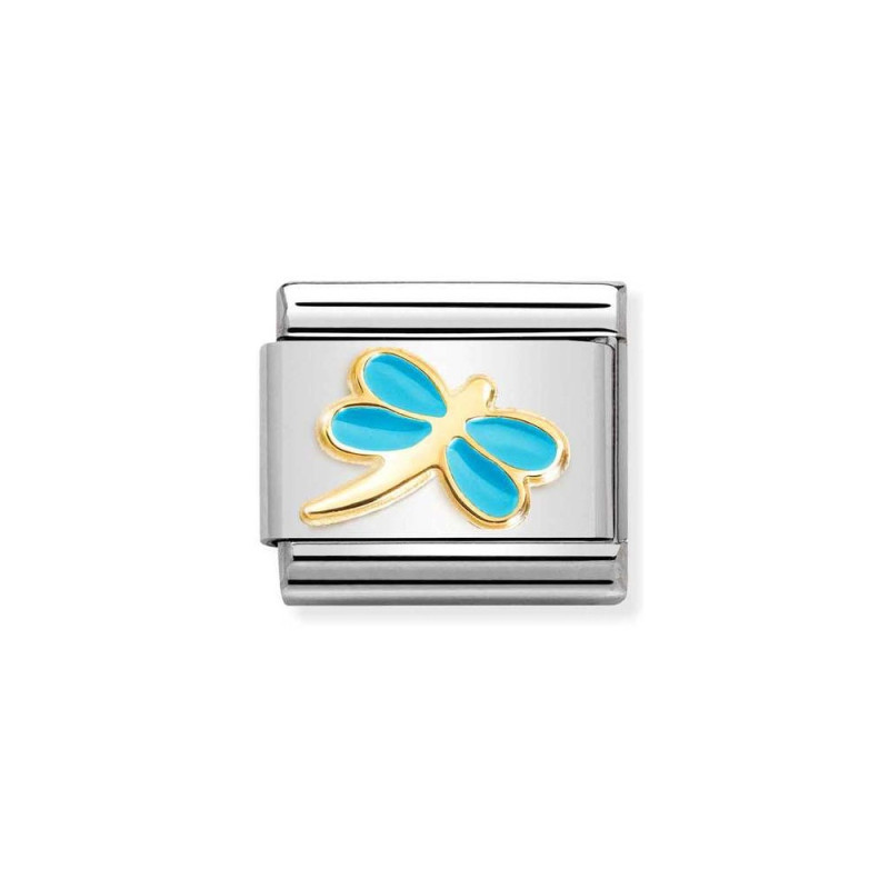 Element link do bransoletki Nomination Niebieska ważka 030285 58 stal i złoto 18 karat