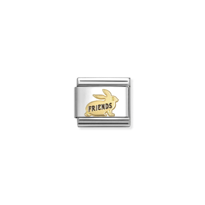 Element link do bransoletki Nomination Królik z napisem firends 030285 73 stal i złoto 18 karat